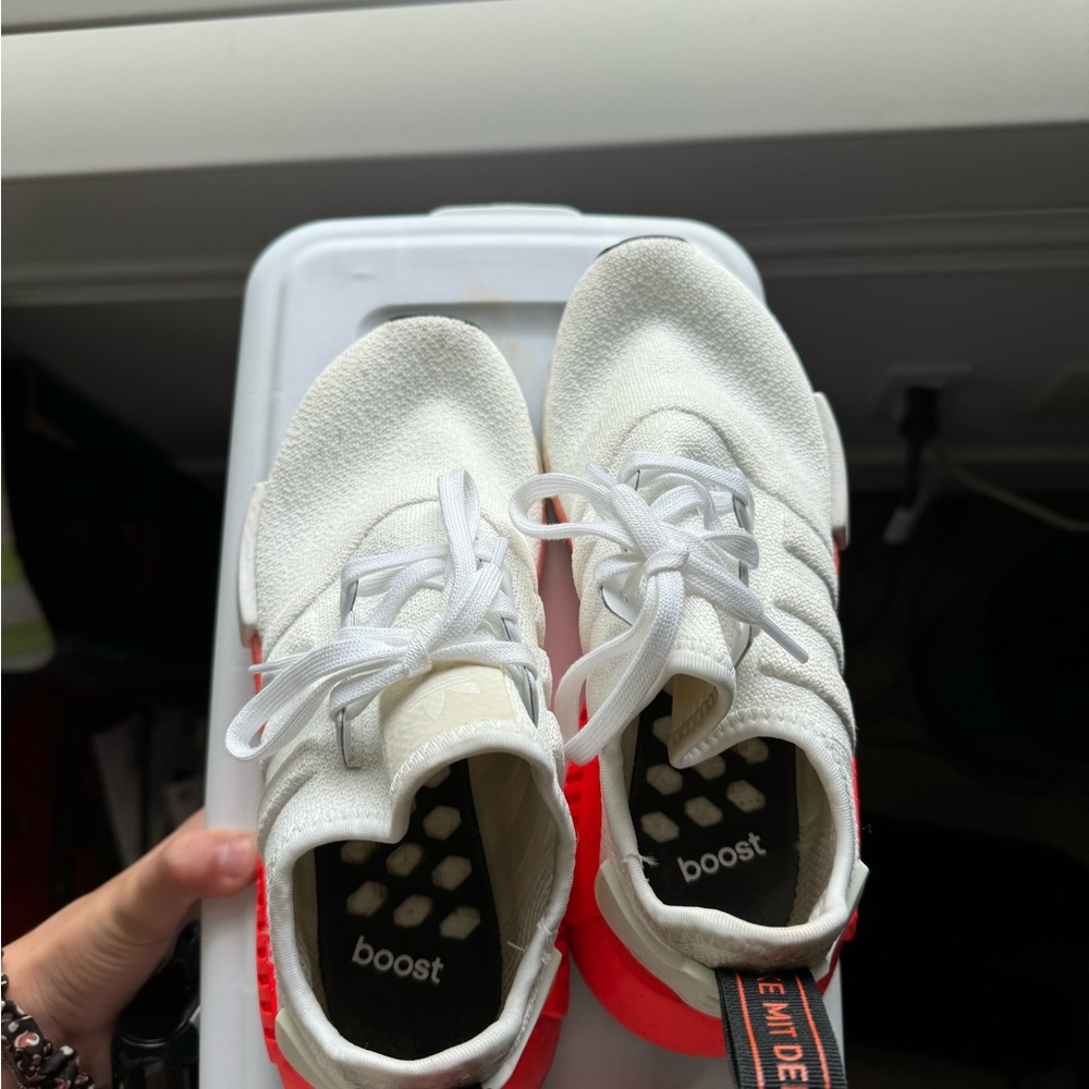 White and Neon Pink Adidas NMD